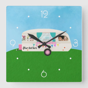Fun Family Caravan personalised add photos Square Wall Clock