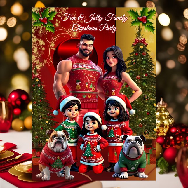 Fun Family Christmas Holiday Party Ugly Sweaters Invitation (Creator Uploaded)