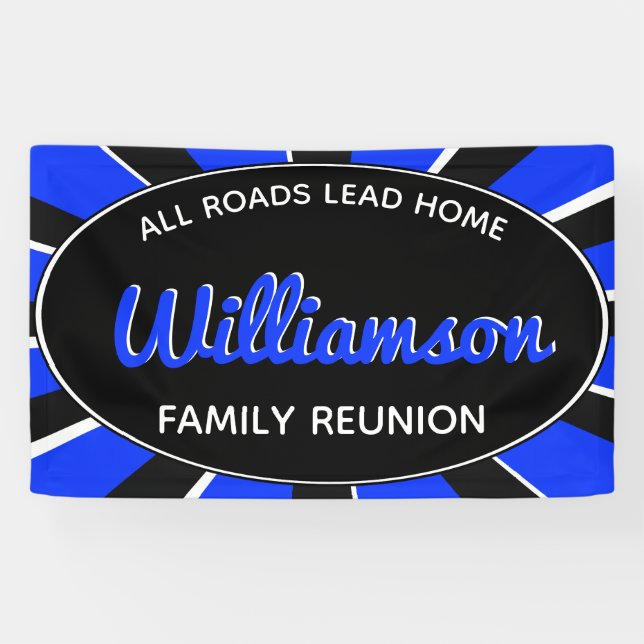 Fun Family Reunion Gathering Blue Retro Banner (Horizontal)