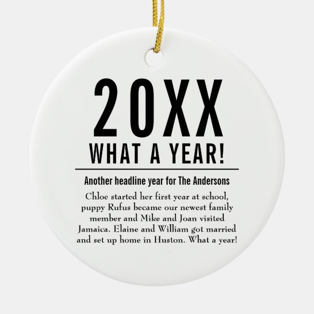 Fun Family Year In Review Modern Merry Christmas Ceramic Ornament (Front)