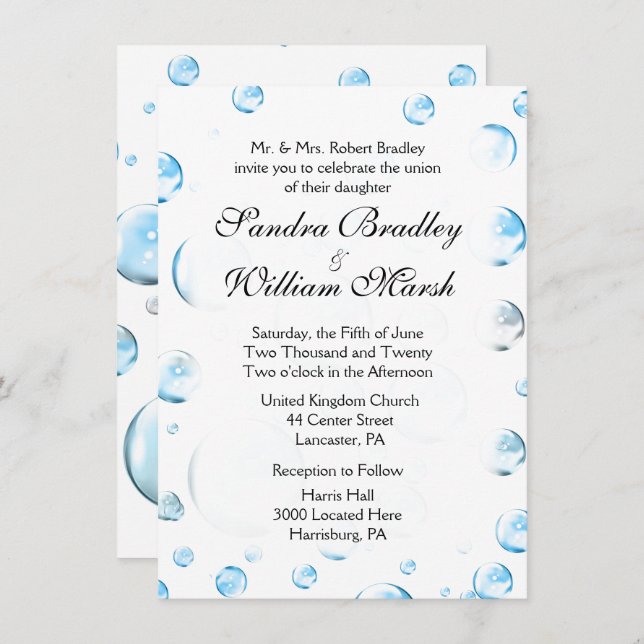 Fun Fantasy Bubbles Wedding Invitation (Front/Back)