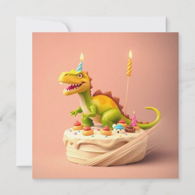 FUN FANTASY Dinosaur BIRTHDAY CAKE Card (Front)