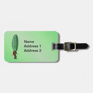 Fun Fantasy Green Pickle Head Man in Suit Luggage Tag