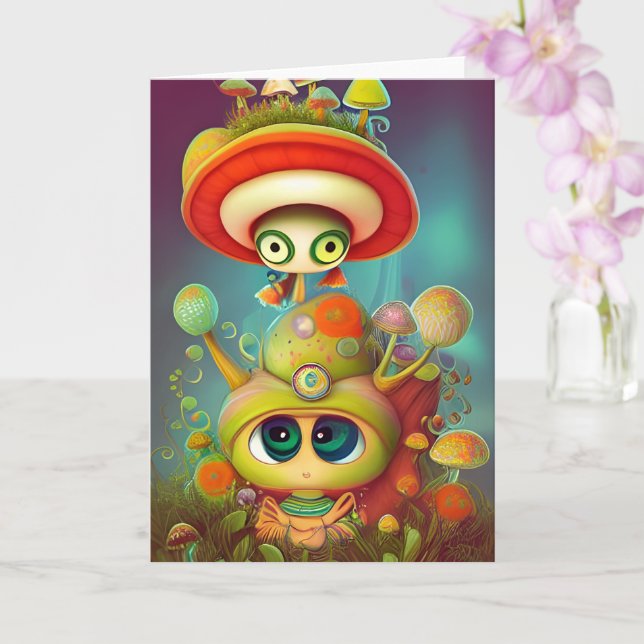 Fun Fantasy Snail and Mush Illustration Card (Orchid)