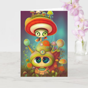 Fun Fantasy Snail and Mush Illustration Card