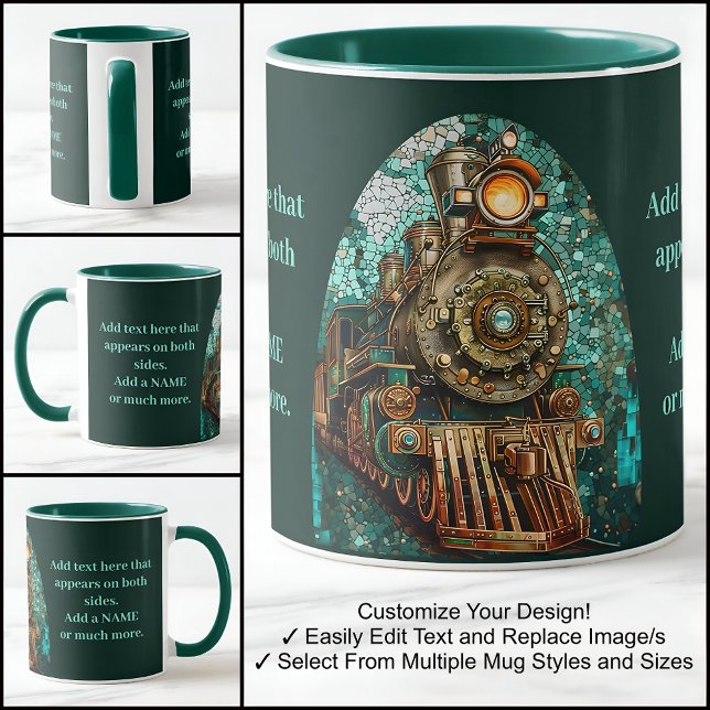 Fun Fantasy Steampunk Train Aqua Faux Mosaic 066 Mug (Creator Uploaded)
