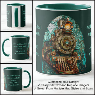 Fun Fantasy Steampunk Train Aqua Faux Mosaic 066 Mug