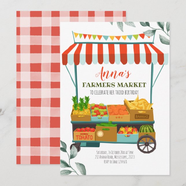 Fun Farmers Market Birthday Invitation (Front/Back)