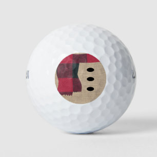 Fun Farmhouse Burlap Snowman Plaid Scarf & Buttons Golf Balls