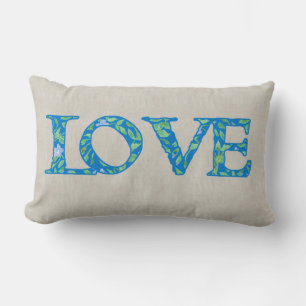 Fun Faux Applique Floral Love Text Design Lumbar Cushion