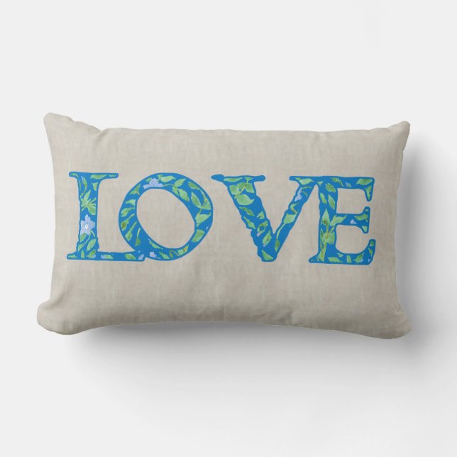Fun Faux Applique Floral Love Text Design Lumbar Cushion (Front)