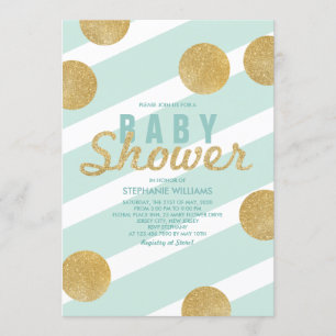 Fun Faux Gold Glitter Mint Baby Shower Invite