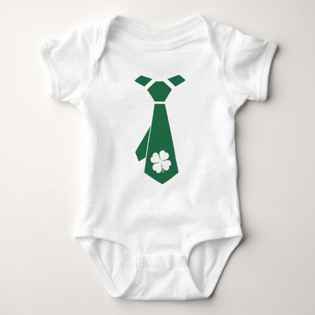 Fun Faux Shamrock Tie St. Patrick's Day Baby Bodysuit (Front)