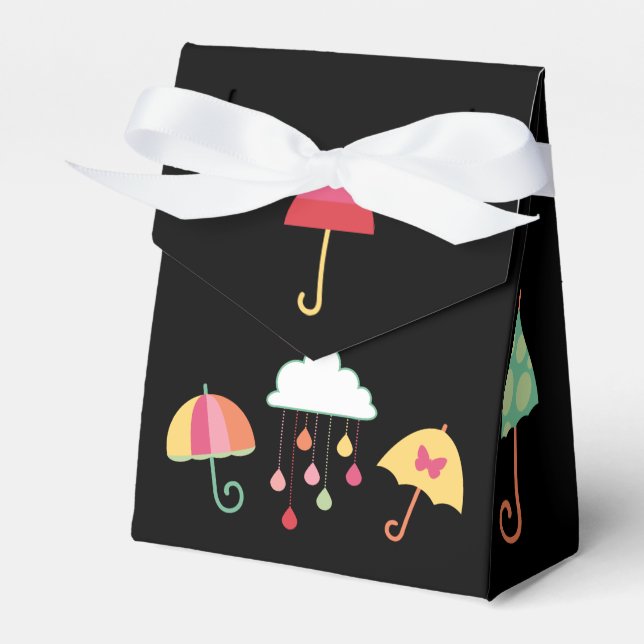 Fun Favour Box W/Umbrellas, Rain & Rainbow (Front Side)