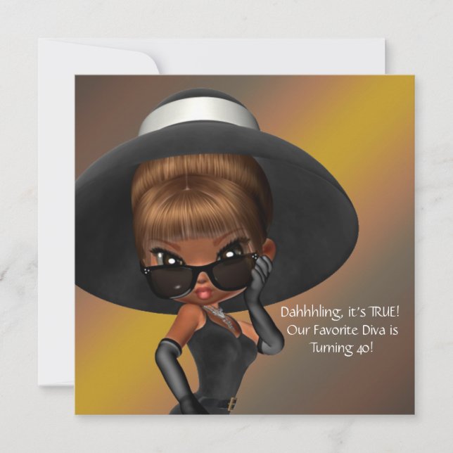 Fun Favourite Diva Womans Black 40th Birthday Part Invitation (Front)
