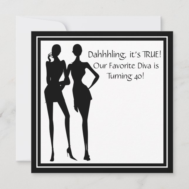 Fun Favourite Diva Womans Black 40th Birthday Part Invitation (Front)