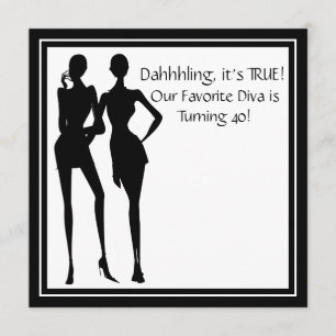 Fun Favourite Diva Womans Black 40th Birthday Part Invitation