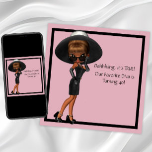 Fun Favourite Diva Womans Black 40th Birthday Part Invitation