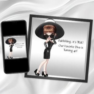 Fun Favourite Diva Womans Black Birthday Invitation