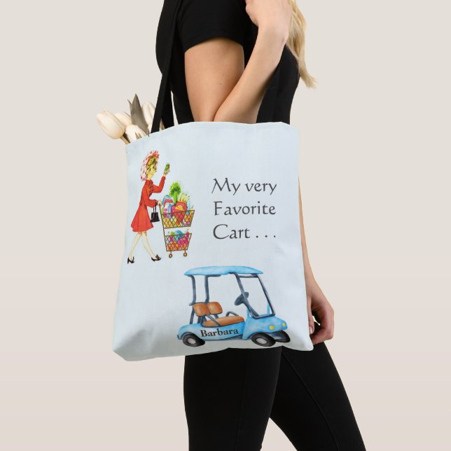 Fun Favourite Golf or Grocery Cart Decision Name Tote Bag (Close Up)