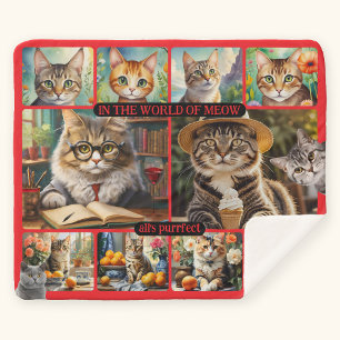 Fun Feel Good Cat Art Collage Sherpa Blanket
