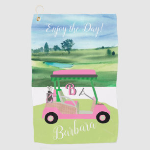 Fun Fem Golf Cart Personalised Name Golf Towel