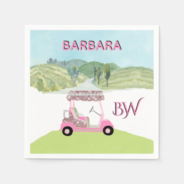 Fun Fem Golf Cart Scenic Custom Monogram Name Napkin (Front)