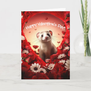 Fun Ferret in Flowers Valentine's Day Holiday Card
