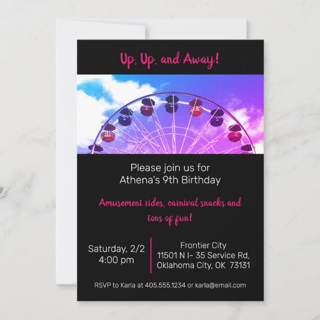Fun Ferris Wheel Amusement Park Party Invitation (Front)