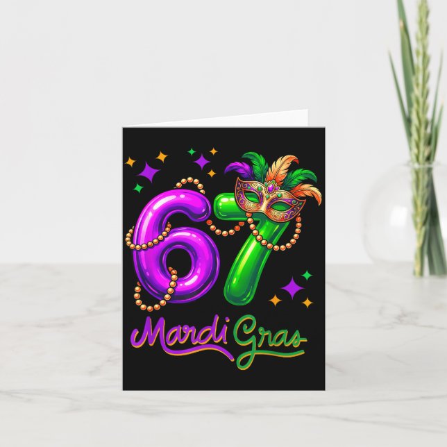 Fun Festive 67 Mardi Gras Party Balloons Beads Mas Card (Front)
