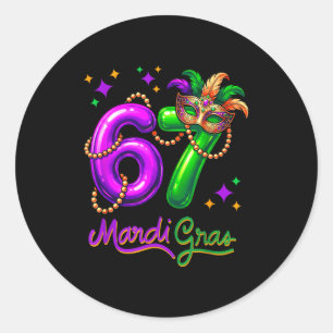 Fun Festive 67 Mardi Gras Party Balloons Beads Mas Classic Round Sticker