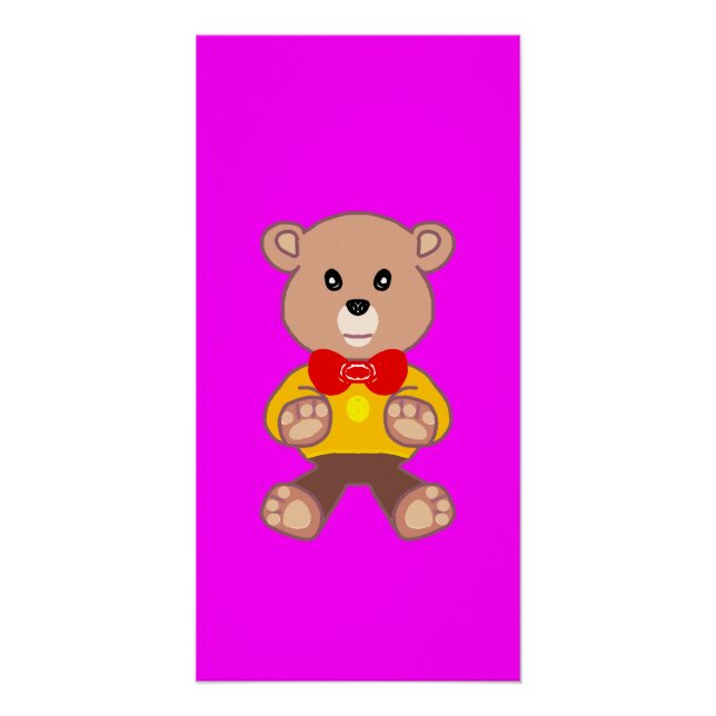 Fun Festive Bowtie Teddy Bear Bright Pink Magenta  Poster (Front)
