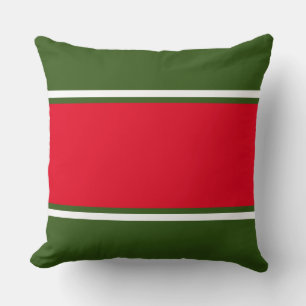 Fun Festive Bright Red Dark Green Holiday Stripes Cushion