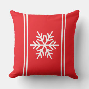 Fun Festive Christmas Red White Stripes Snowflake Cushion