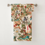 Fun, Festive & Colourful Vintage Christmas Ephemer Bath Towel Set<br><div class="desc">Happy and fun holiday collage featuring traditional elements associated with the best parts of Christmas through the years, including smiling angels, happy children, adorable puppy, winter holly, a decorated tree, plump snow birds, antique bicycle, presents, and of course a jolly Santa. Each element was extracted from Victorian Christmas cards, restored...</div>