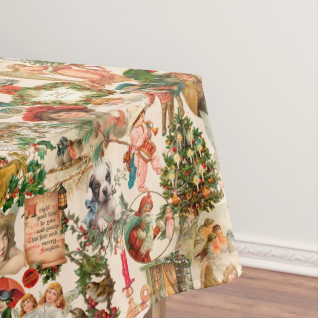 Fun, Festive & Colourful Vintage Christmas Ephemer Tablecloth (In Situ)