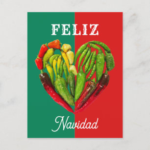 Fun Festive Feliz Navidad Chilli Peppers Heart  Postcard