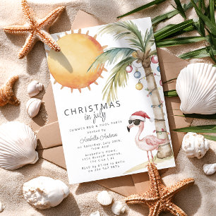 Fun Festive Flamingo Christmas In July Party Invitation