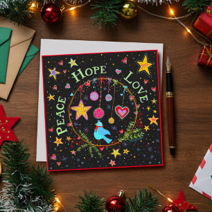 Fun Festive Folk Peace Hope Love Christmas Holiday Card