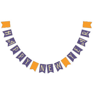 Fun festive happy new year midnight blue stripes bunting