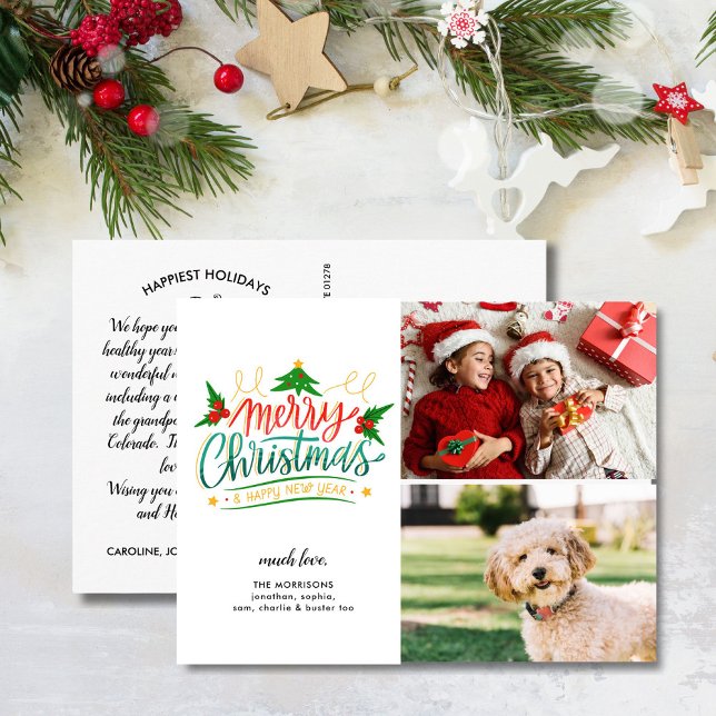 Fun, Festive Merry Christmas, 2 Photos Postcard (Creator Uploaded)