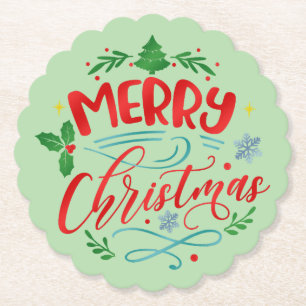 Fun Festive Merry Christmas Holiday Design Paper Coaster