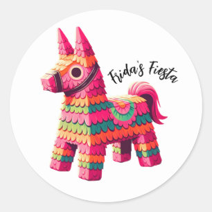 Fun Festive Mexican Colourful Piñata Custom Name  Classic Round Sticker