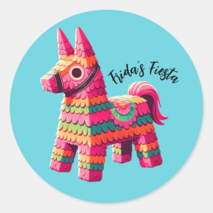Fun Festive Mexican Colourful Piñata Custom Name Classic Round Sticker