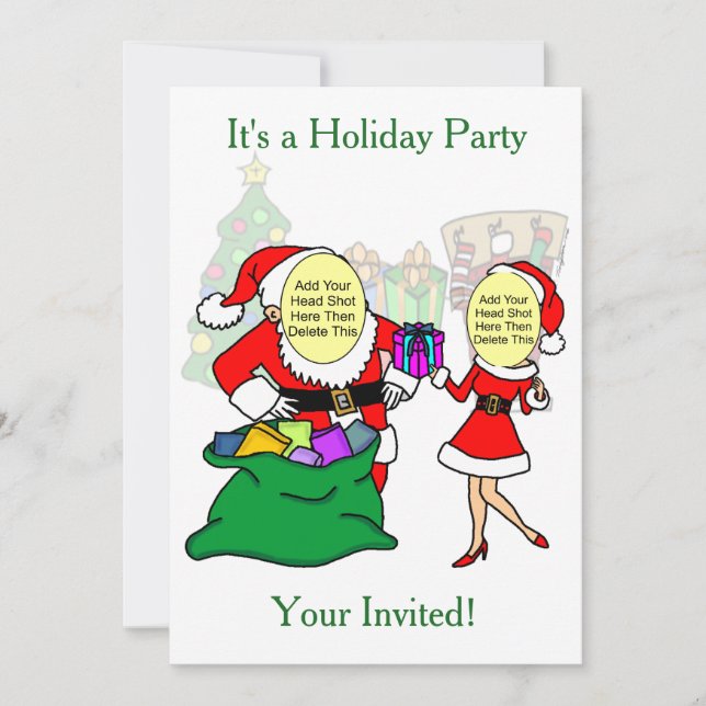 Fun Festive Mr. & Mrs. Claus Cartoon Holiday Invitation (Front)