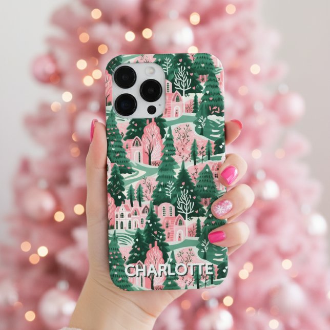 Fun Festive Pink & Green Preppy Xmas Pattern iPhone Case (Creator Uploaded)