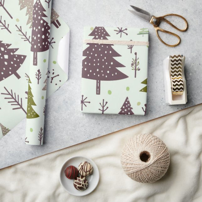 Fun Festive Plum Green Christmas Tree Pattern  Wrapping Paper (Crafts)