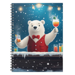 Fun Festive Polar Bear Bartender Illustration Notebook