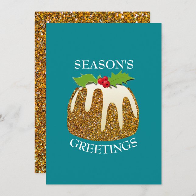 Fun| Festive Pudding | GLITTER SPARKLE | Christmas Holiday Card (Front/Back)