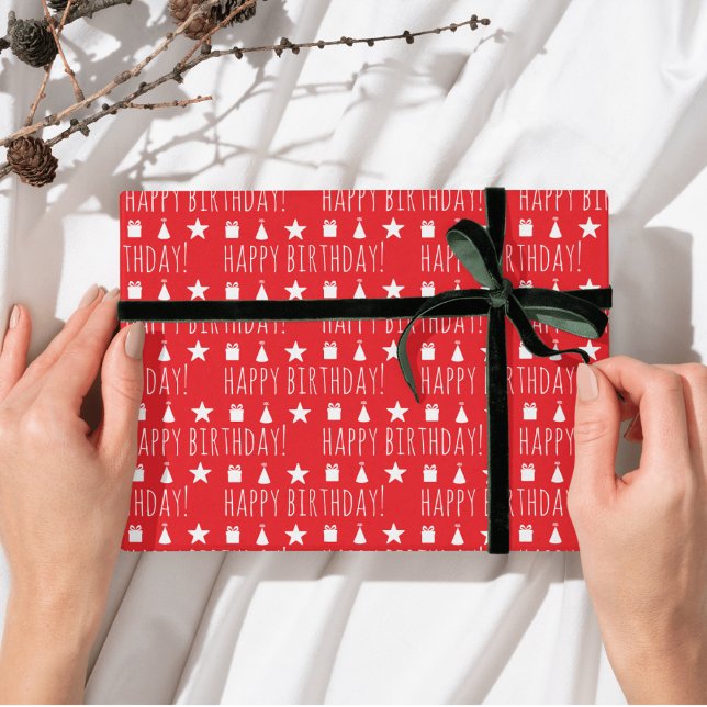 Fun & Festive Red Happy Birthday Wrapping Paper (Creator Uploaded)